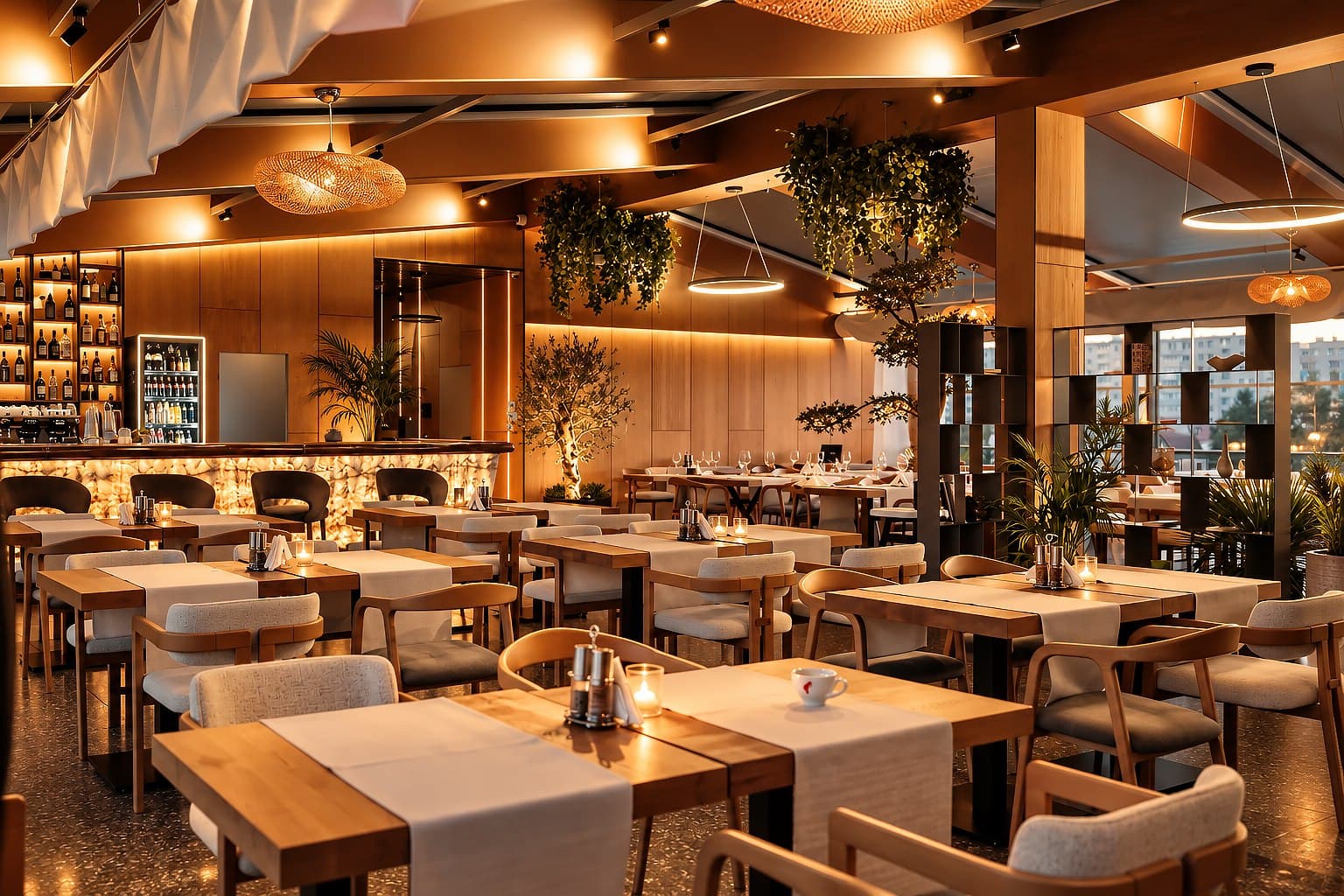 Sala restaurantului LUMI, seara